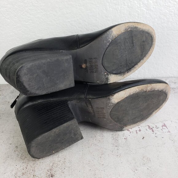 EILEEN FISHER Harris Tumbled Leather Ankle Bootie Black size 9 Lagenlook Goth - Picture 12 of 13